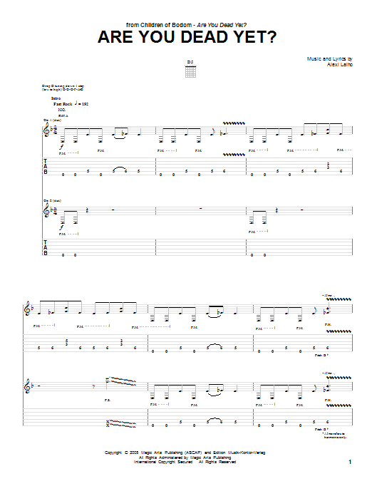 Download Children Of Bodom Are You Dead Yet? Sheet Music and learn how to play Guitar Tab PDF digital score in minutes