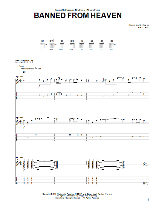 Download Children Of Bodom Banned From Heaven Sheet Music and learn how to play Guitar Tab PDF digital score in minutes