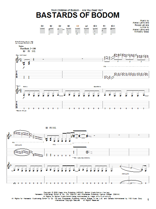 Download Children Of Bodom Bastards Of Bodom Sheet Music and learn how to play Guitar Tab PDF digital score in minutes