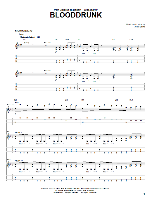 Download Children Of Bodom Blooddrunk Sheet Music and learn how to play Guitar Tab PDF digital score in minutes