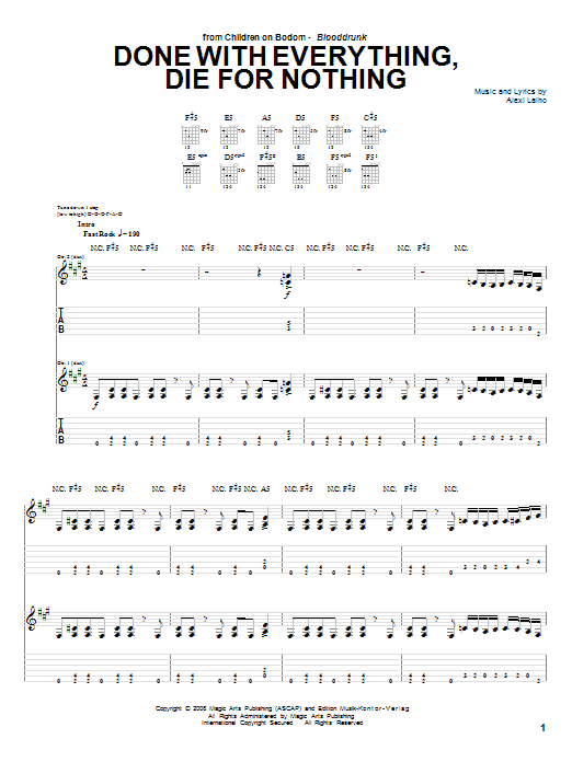 Download Children Of Bodom Done With Everything, Die For Nothing Sheet Music and learn how to play Guitar Tab PDF digital score in minutes