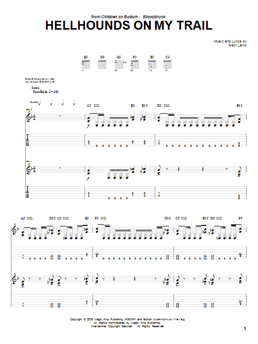 Download Children Of Bodom Hellhounds On My Trail Sheet Music and learn how to play Guitar Tab PDF digital score in minutes