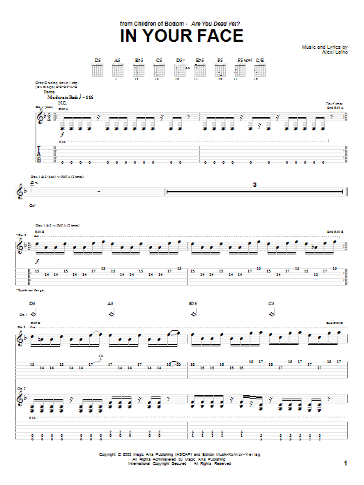Download Children Of Bodom In Your Face Sheet Music and learn how to play Guitar Tab PDF digital score in minutes