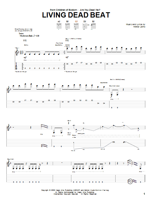 Download Children Of Bodom Living Dead Beat Sheet Music and learn how to play Guitar Tab PDF digital score in minutes