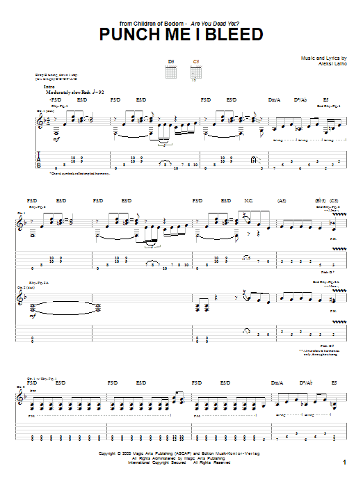 Download Children Of Bodom Punch Me I Bleed Sheet Music and learn how to play Guitar Tab PDF digital score in minutes