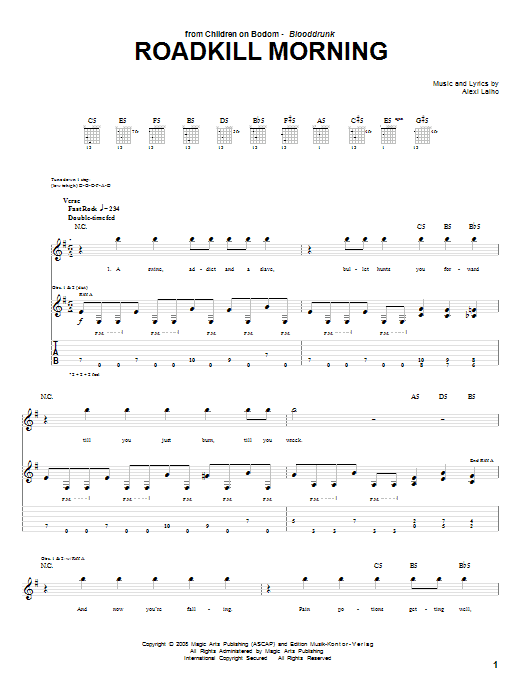 Download Children Of Bodom Roadkill Morning Sheet Music and learn how to play Guitar Tab PDF digital score in minutes