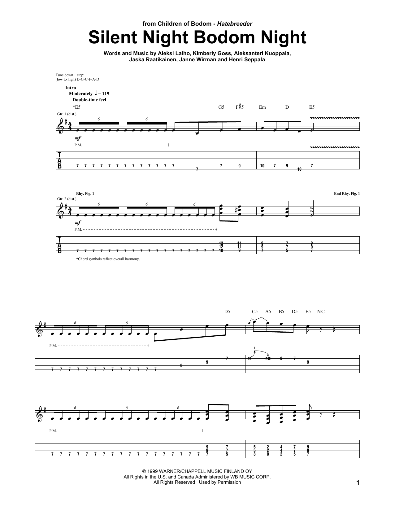 Download Children Of Bodom Silent Night Bodom Night Sheet Music and learn how to play Guitar Tab PDF digital score in minutes