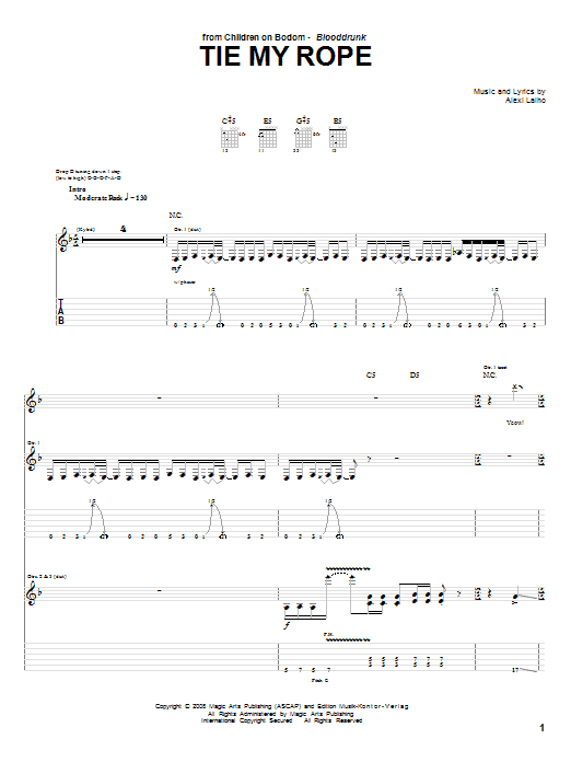 Download Children Of Bodom Tie My Rope Sheet Music and learn how to play Guitar Tab PDF digital score in minutes