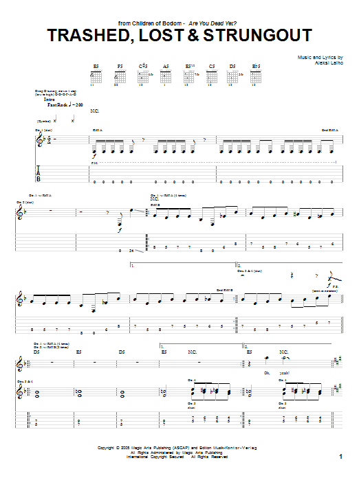 Download Children Of Bodom Trashed, Lost & Strungout Sheet Music and learn how to play Guitar Tab PDF digital score in minutes