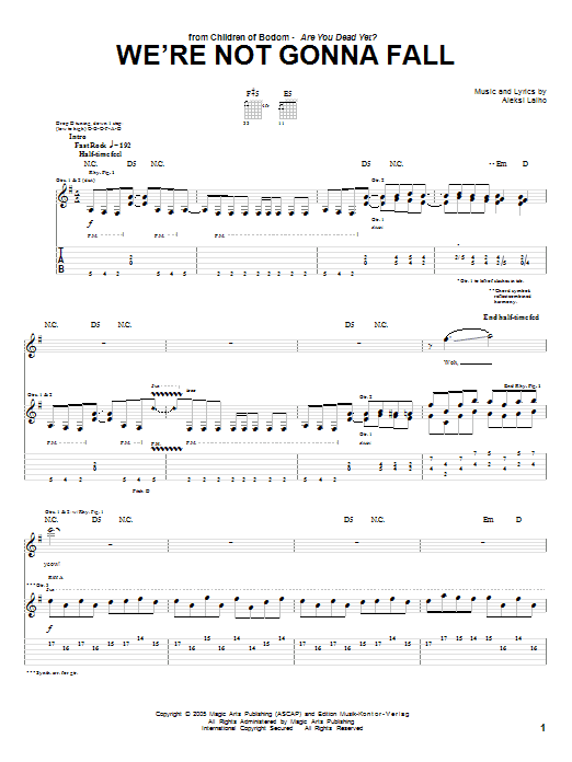 Download Children Of Bodom We're Not Gonna Fall Sheet Music and learn how to play Guitar Tab PDF digital score in minutes