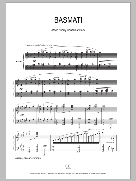 Download Chilly Gonzales Basmati Sheet Music and learn how to play Piano PDF digital score in minutes