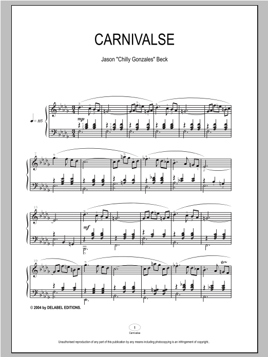 Download Chilly Gonzales Carnivalse Sheet Music and learn how to play Piano PDF digital score in minutes