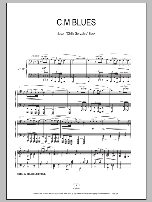 Download Chilly Gonzales C.M Blues Sheet Music and learn how to play Piano PDF digital score in minutes