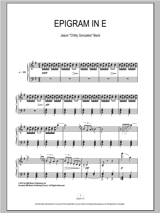 Download Chilly Gonzales Epigram In E Sheet Music and learn how to play Piano PDF digital score in minutes