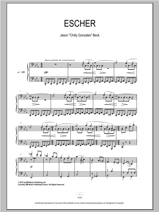 Download Chilly Gonzales Escher Sheet Music and learn how to play Piano PDF digital score in minutes