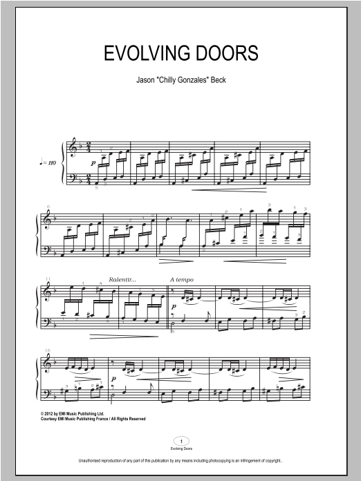 Download Chilly Gonzales Evolving Doors Sheet Music and learn how to play Piano PDF digital score in minutes