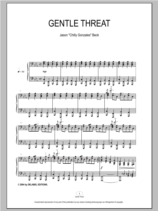 Download Chilly Gonzales Gentle Threat Sheet Music and learn how to play Piano PDF digital score in minutes