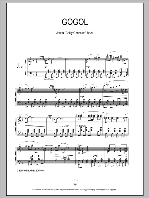 Download Chilly Gonzales Gogol Sheet Music and learn how to play Piano PDF digital score in minutes