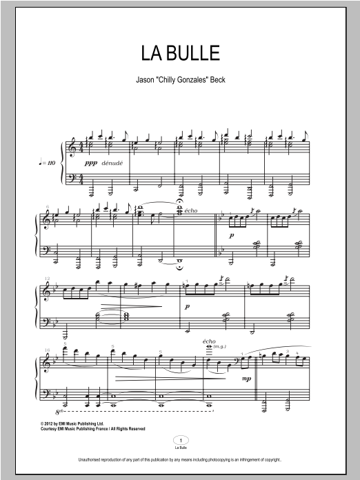 Download Chilly Gonzales La Bulle Sheet Music and learn how to play Piano PDF digital score in minutes