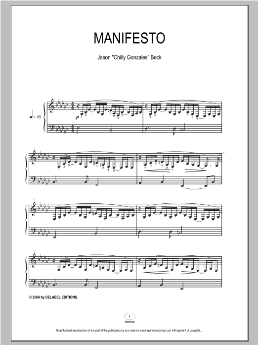 Download Chilly Gonzales Manifesto Sheet Music and learn how to play Piano PDF digital score in minutes