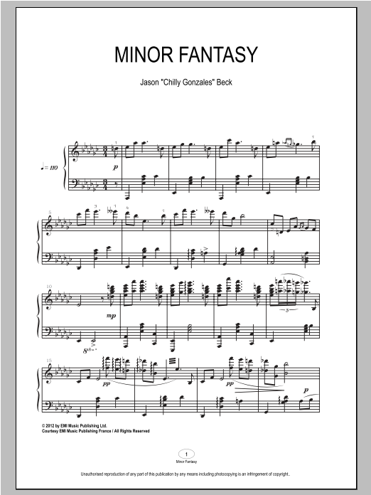 Download Chilly Gonzales Minor Fantasy Sheet Music and learn how to play Piano PDF digital score in minutes