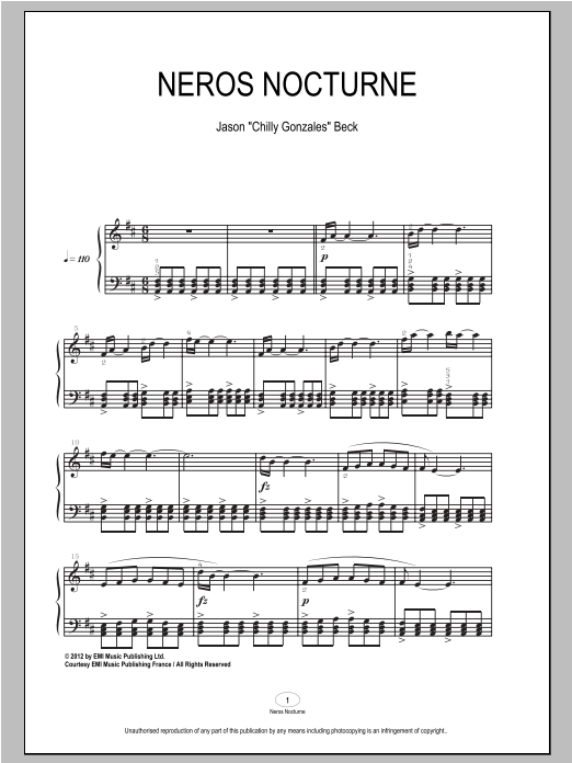 Download Chilly Gonzales Neros Nocturne Sheet Music and learn how to play Piano PDF digital score in minutes