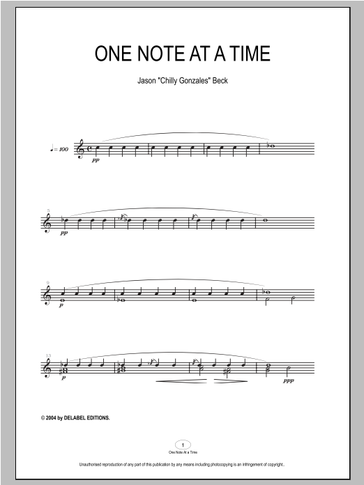 Download Chilly Gonzales One Note At A Time Sheet Music and learn how to play Piano PDF digital score in minutes