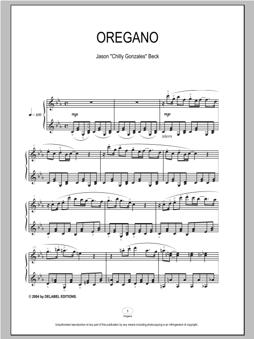 Download Chilly Gonzales Oregano Sheet Music and learn how to play Piano PDF digital score in minutes
