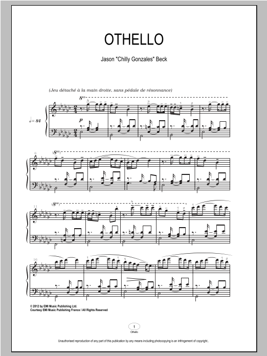 Download Chilly Gonzales Othello Sheet Music and learn how to play Piano PDF digital score in minutes