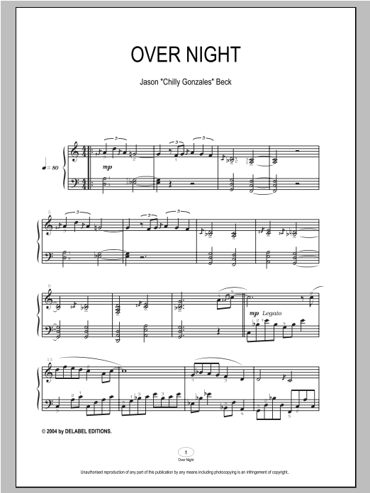 Download Chilly Gonzales Over Night Sheet Music and learn how to play Piano PDF digital score in minutes