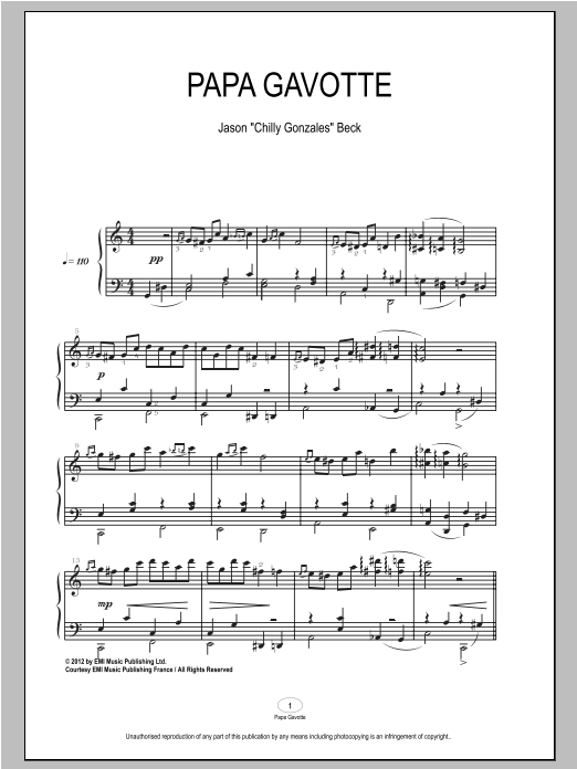 Download Chilly Gonzales Papa Gavotte Sheet Music and learn how to play Piano PDF digital score in minutes