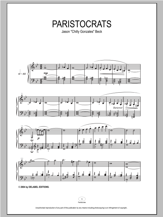 Download Chilly Gonzales Paristocrats Sheet Music and learn how to play Piano PDF digital score in minutes