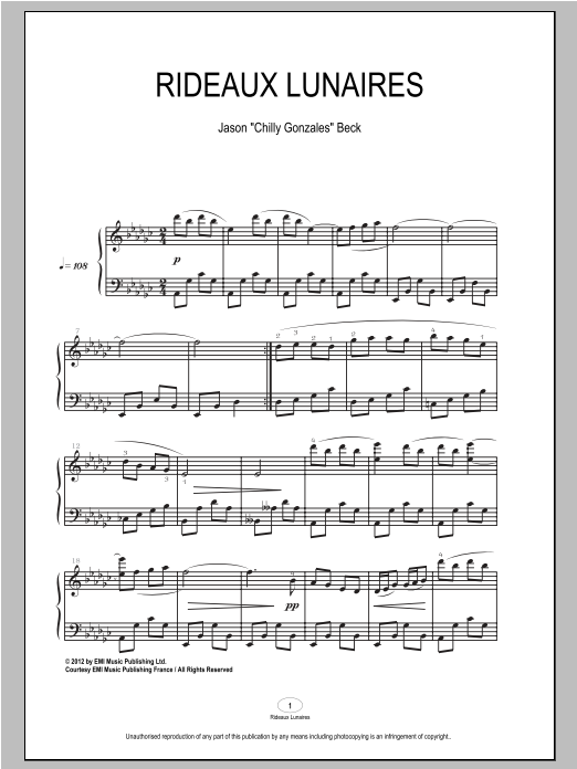 Download Chilly Gonzales Rideaux Lunaires Sheet Music and learn how to play Piano PDF digital score in minutes