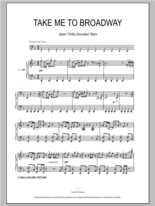 Download Chilly Gonzales Take Me To Broadway Sheet Music and learn how to play Piano PDF digital score in minutes