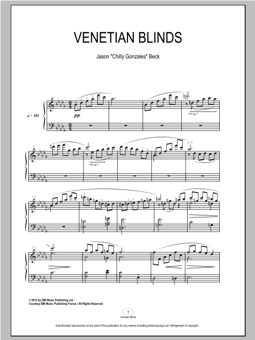 Download Chilly Gonzales Venetian Blinds Sheet Music and learn how to play Piano PDF digital score in minutes