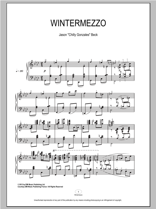 Download Chilly Gonzales Wintermezzo Sheet Music and learn how to play Piano PDF digital score in minutes