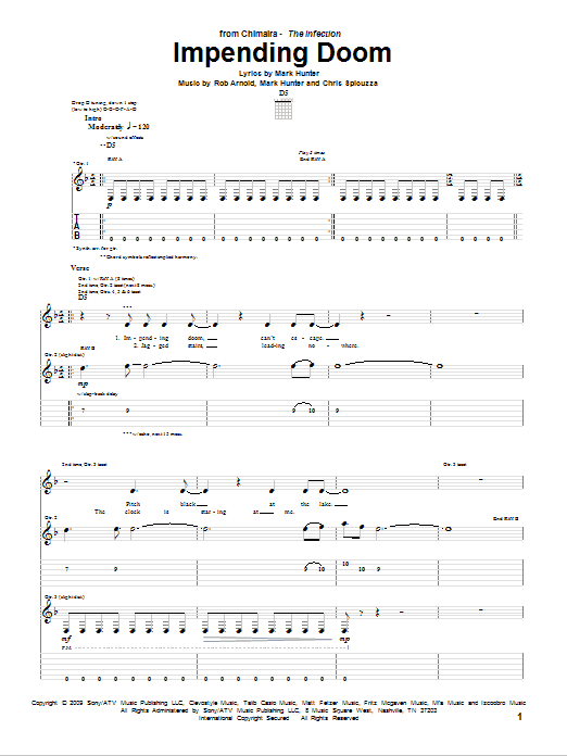Download Chimaira Impending Doom Sheet Music and learn how to play Guitar Tab PDF digital score in minutes
