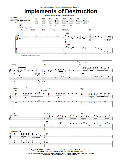 Download Chimaira Implements Of Destruction Sheet Music and learn how to play Guitar Tab PDF digital score in minutes