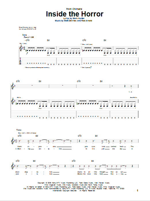 Download Chimaira Inside The Horror Sheet Music and learn how to play Guitar Tab PDF digital score in minutes