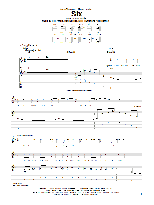 Download Chimaira Six Sheet Music and learn how to play Guitar Tab PDF digital score in minutes