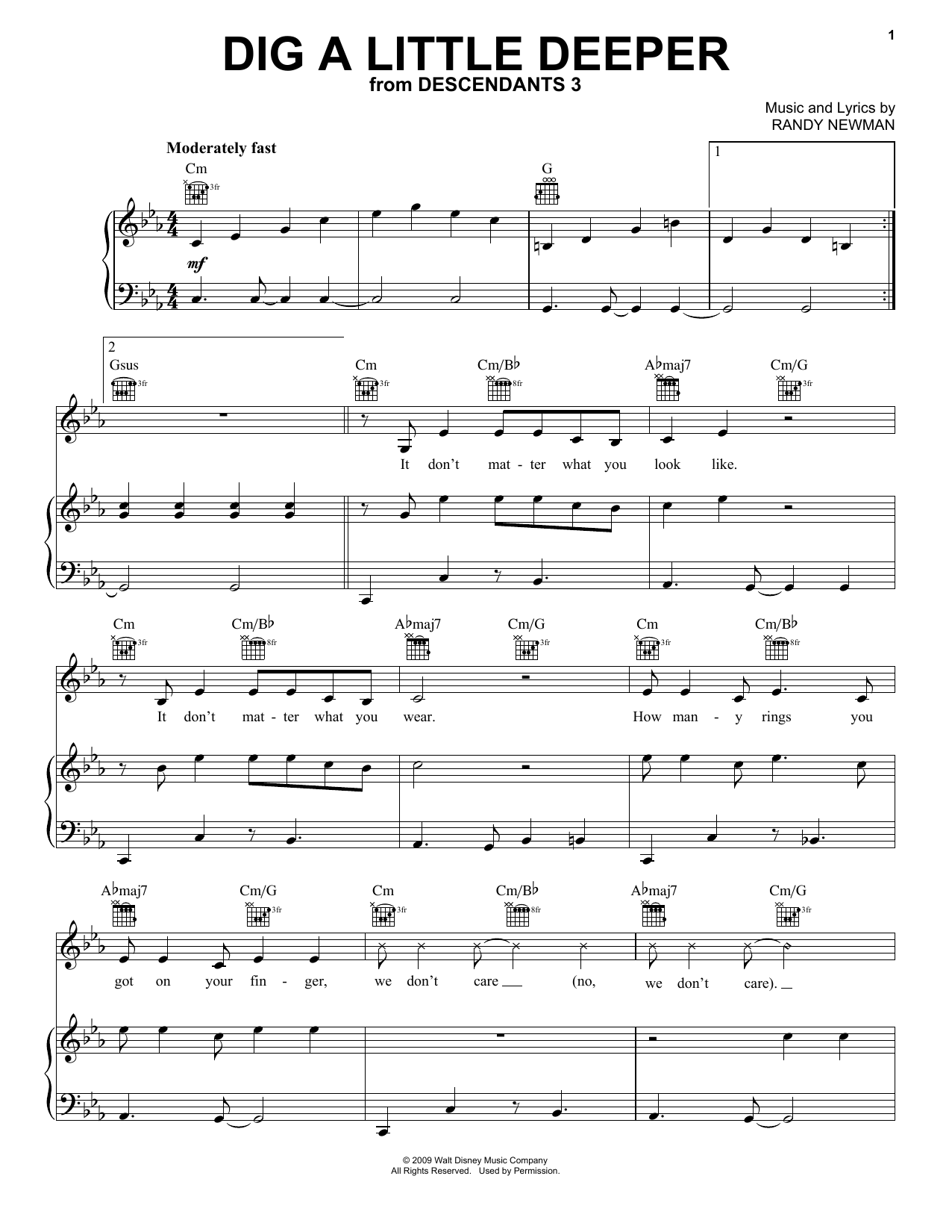 Download China Anne McClain Dig A Little Deeper (from Disney's Descendants 3) Sheet Music and learn how to play Piano, Vocal & Guitar Chords (Right-Hand Melody) PDF digital score in minutes