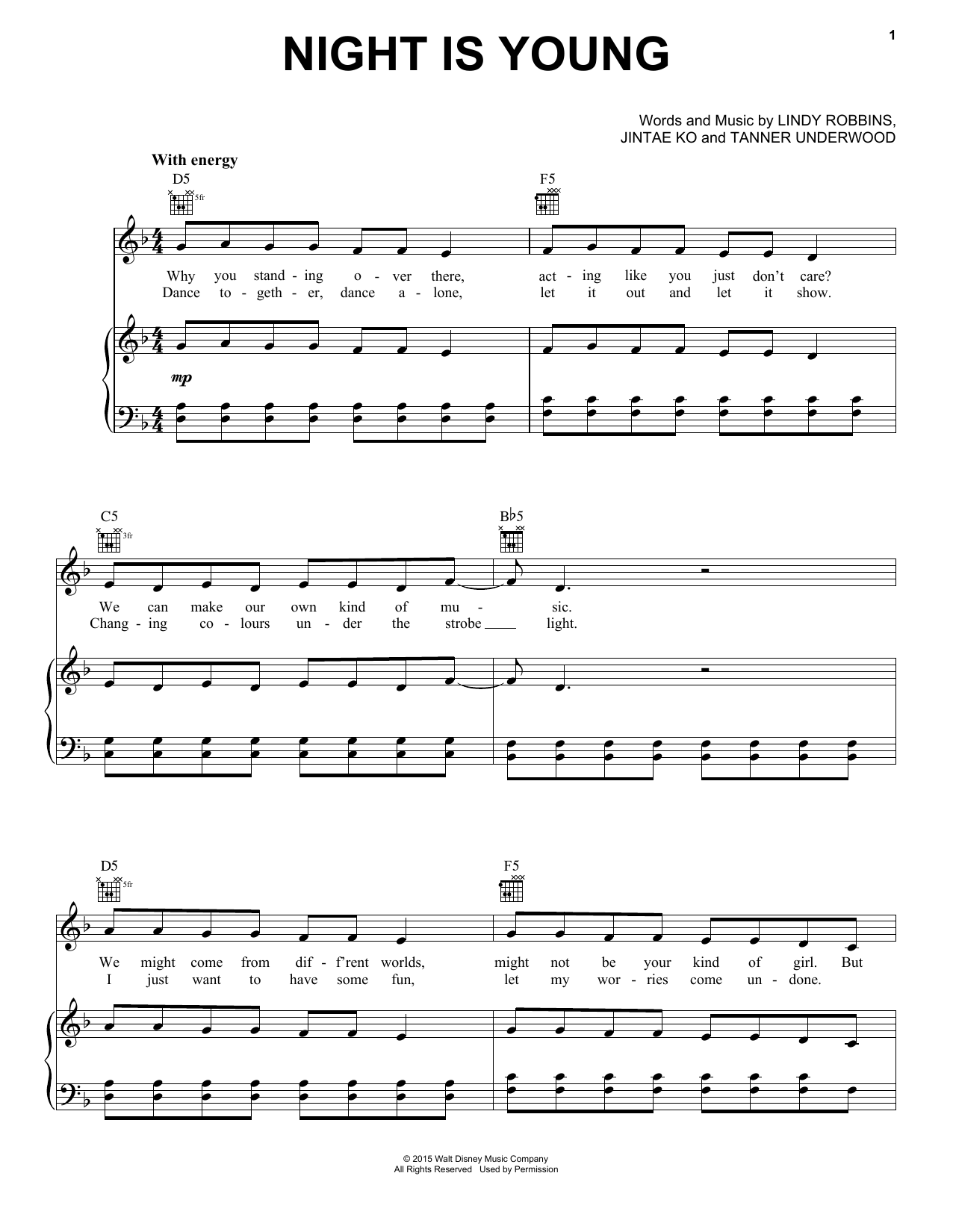 Download China Anne McClain Night Is Young Sheet Music and learn how to play Piano, Vocal & Guitar (Right-Hand Melody) PDF digital score in minutes