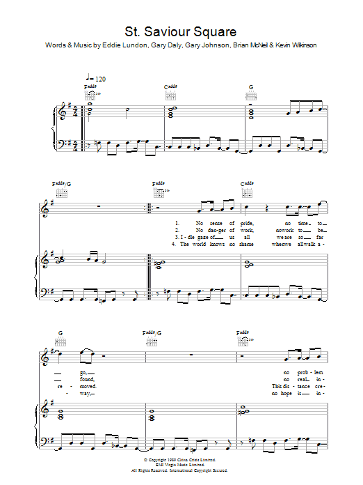 Download China Crisis St. Saviour Square Sheet Music and learn how to play Piano, Vocal & Guitar PDF digital score in minutes