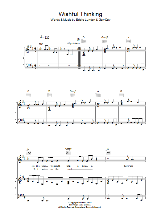 Download China Crisis Wishful Thinking Sheet Music and learn how to play Piano, Vocal & Guitar PDF digital score in minutes