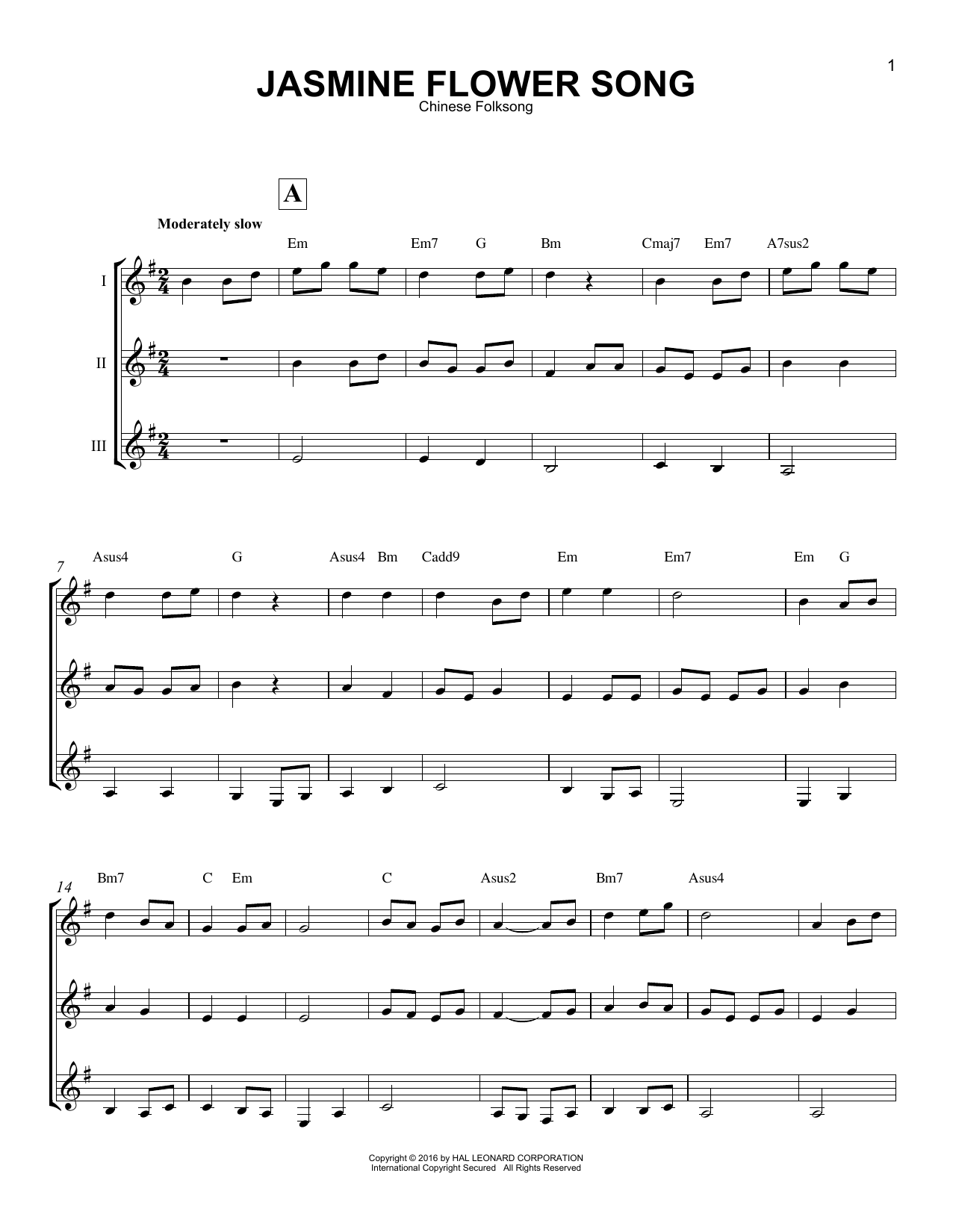 Download Chinese Folksong Jasmine Flower Song Sheet Music and learn how to play GTRENS PDF digital score in minutes