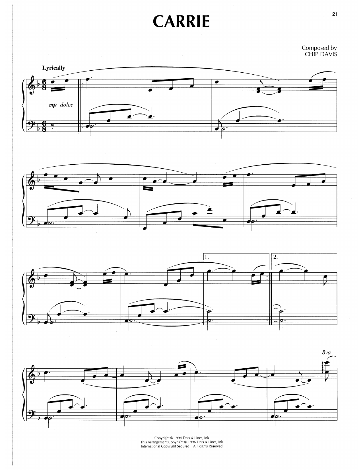 Download Chip Davis Carrie Sheet Music and learn how to play Piano Solo PDF digital score in minutes