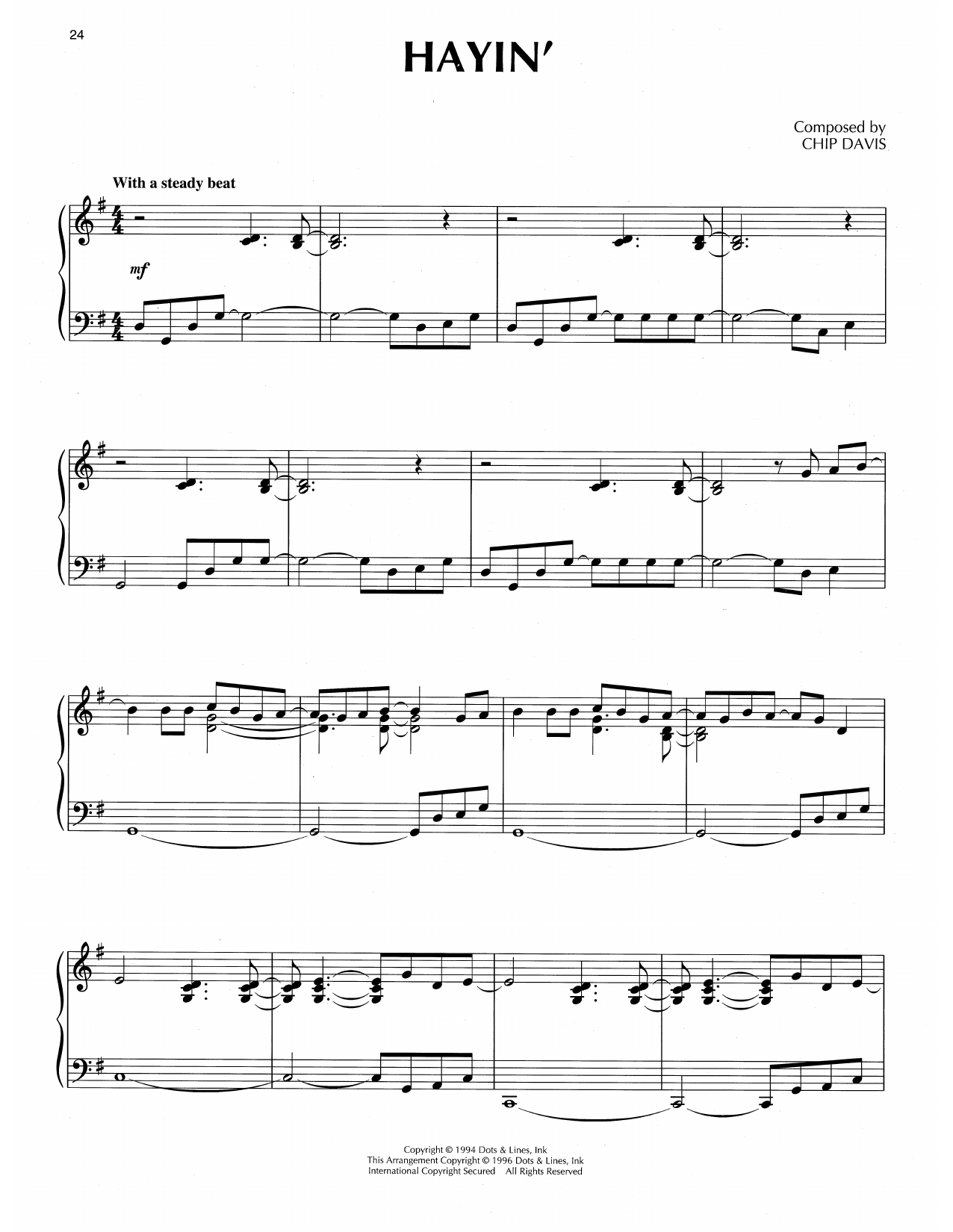 Download Chip Davis Hayin' Sheet Music and learn how to play Piano Solo PDF digital score in minutes