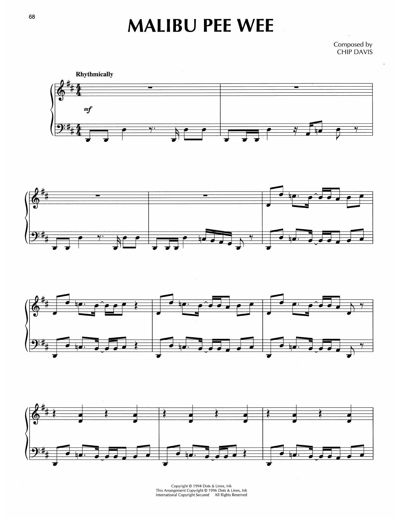 Download Chip Davis Malibu Pee Wee Sheet Music and learn how to play Piano Solo PDF digital score in minutes