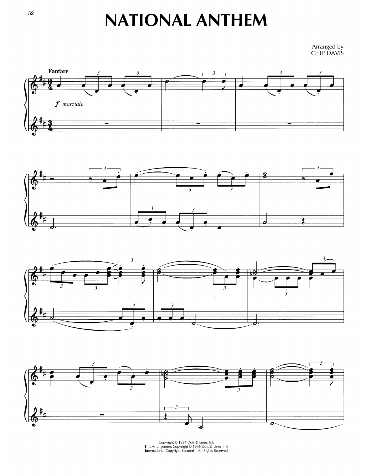 Download Chip Davis National Anthem Sheet Music and learn how to play Piano Solo PDF digital score in minutes