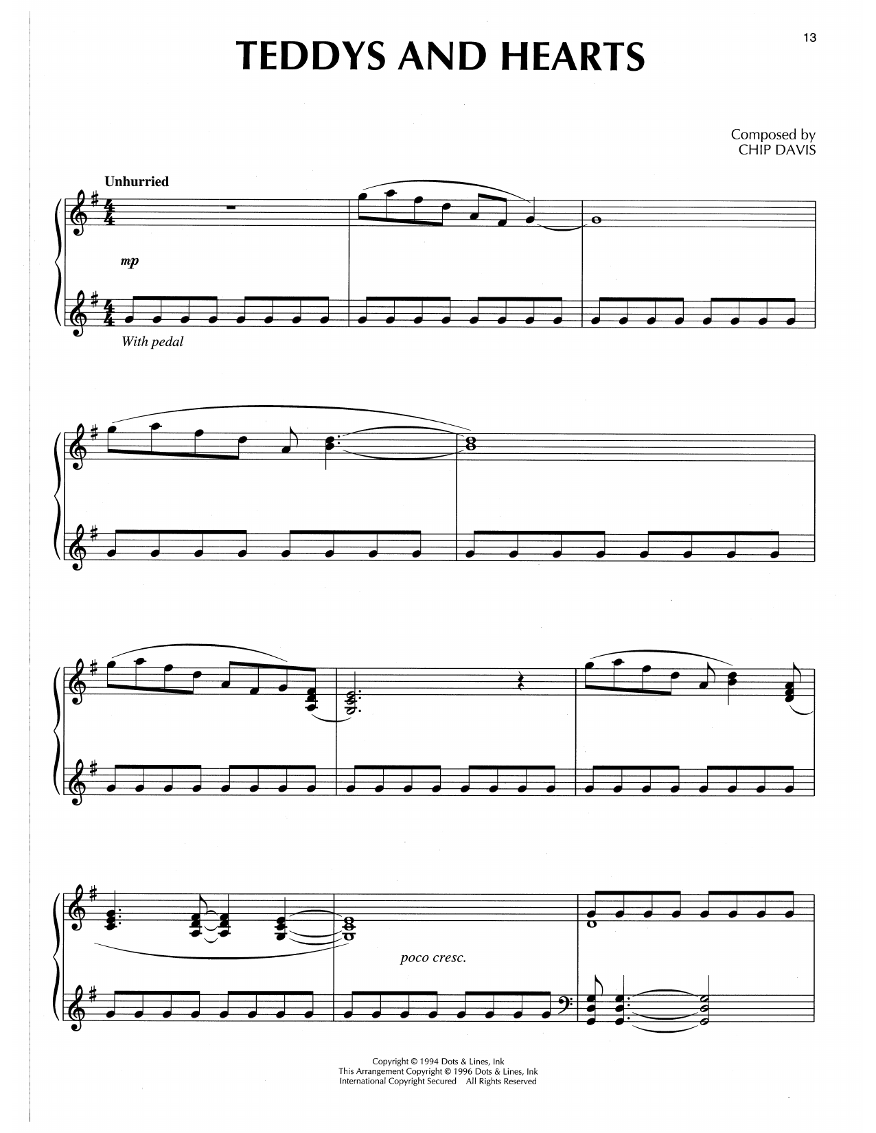 Download Chip Davis Teddys And Hearts Sheet Music and learn how to play Piano Solo PDF digital score in minutes